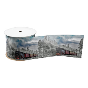 Train Snow Photo Satin Ribbon