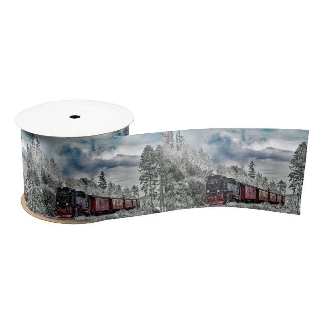 Train Snow Photo Satin Ribbon (Spool)