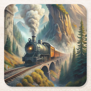 Train Square Paper Coaster