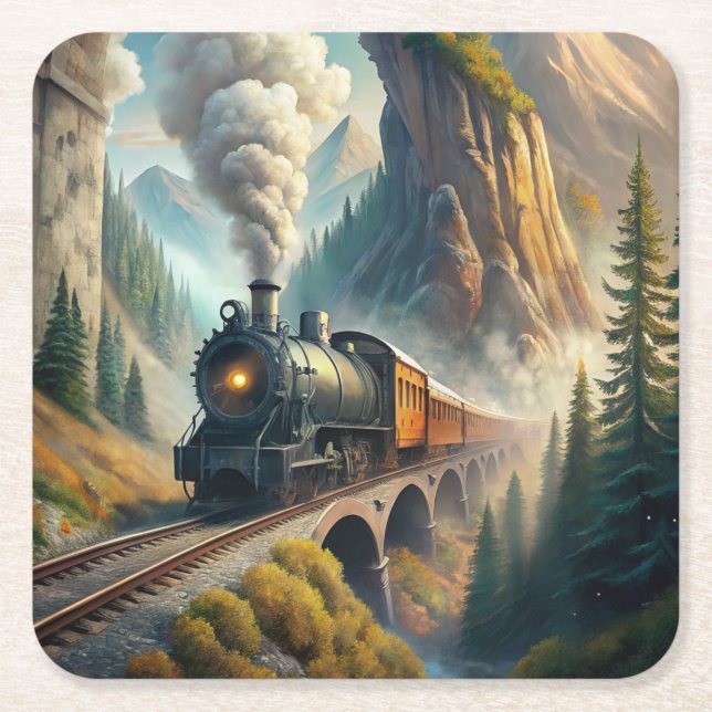 Train Square Paper Coaster (Front)