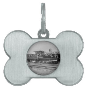 train steam locomotive engine old railway railroad pet name tag