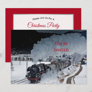 Train Steam Locomotive Snow Photo Christmas Invitation