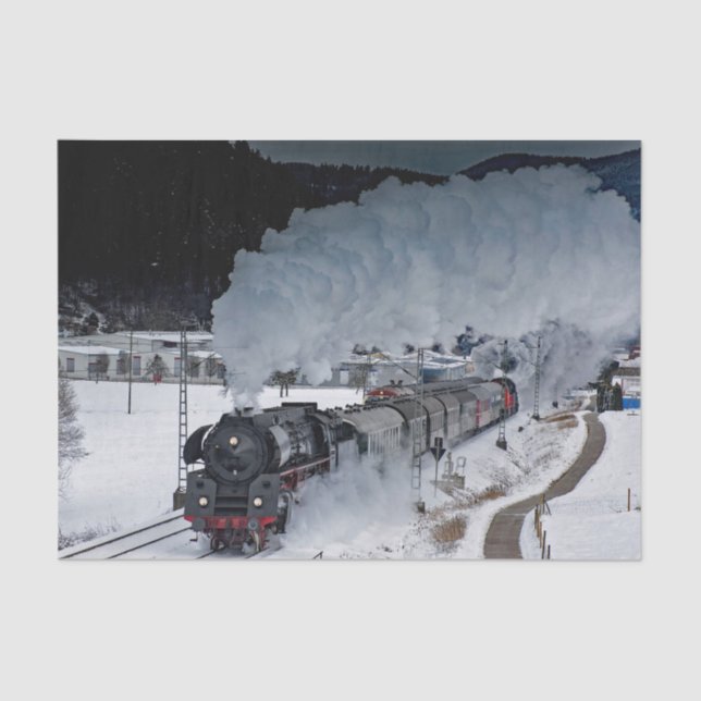 Train Steam Locomotive Snow Photo Tissue Paper (Front)