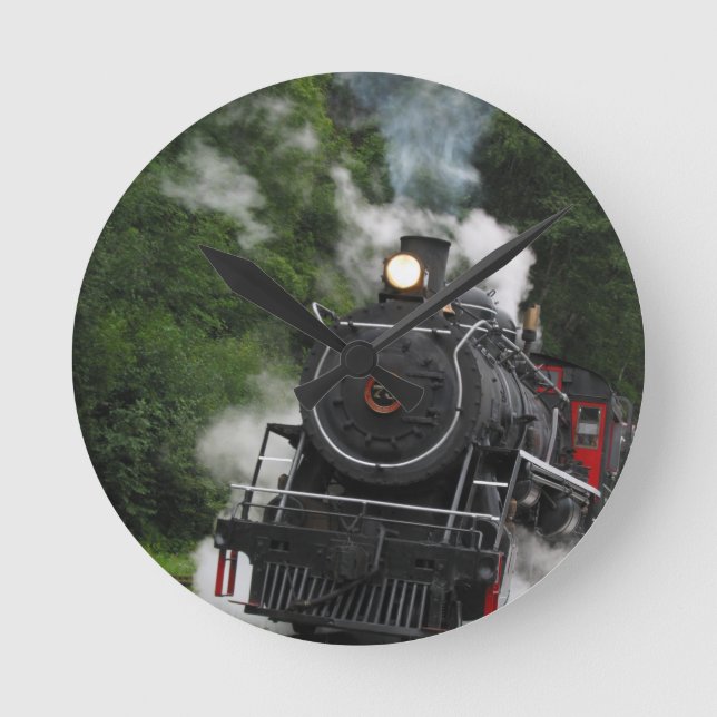 train steam rail railway station engine rails art round clock (Front)