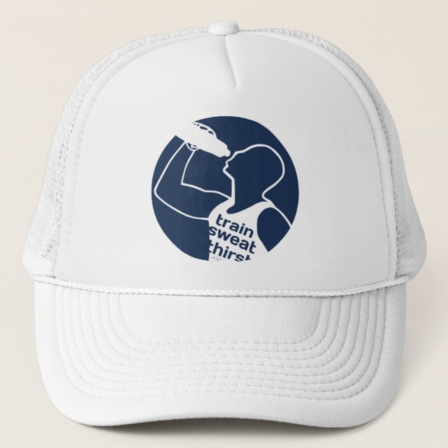 Train Sweat Thirst blue Trucker Hat (Front)