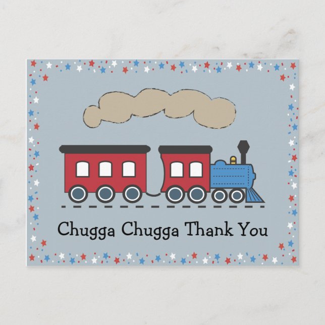 Train Thank You Postcard - Red, White & Blue (Front)