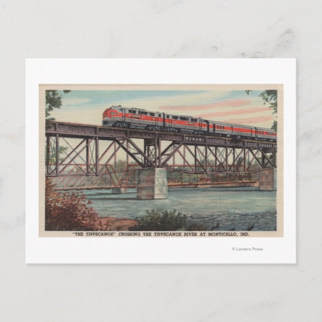 Train-The Tippecanoe / Crossing Tippecanoe River Postcard (Front)