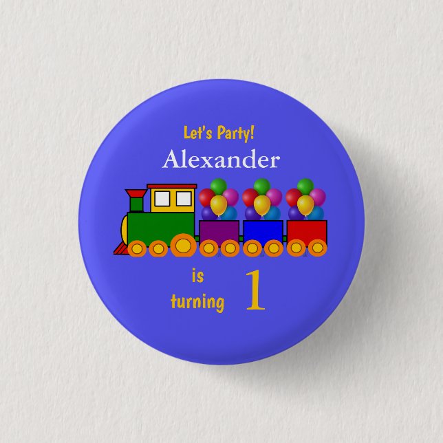 Train Theme Boy's First Birthday 3 Cm Round Badge (Front)