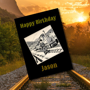 train themed personalised colouring birthday card