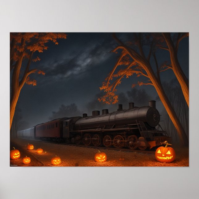 Train Through a Halloween Forest Poster (Front)