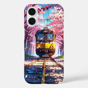 Train Through Blossoms – Anime Spring Journey iPhone 16 Case