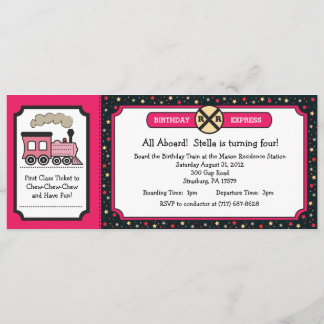 Train Ticket Birthday Party - Hot Pink and Back Invitation
