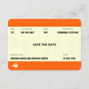 Train Ticket Inspired   Gay Wedding Save the Date Invitation