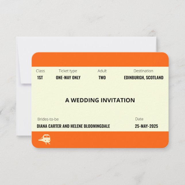Train Ticket Inspired | LGBTQ+ Wedding Invitation (Front)