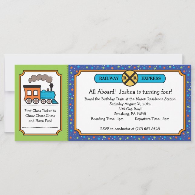 Train Ticket Invite - Dino Thomas Colours (Front)