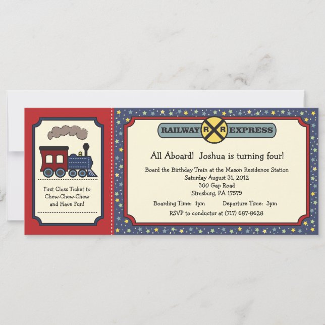 Train Ticket Invite - Rustic Red & Blue 2 (Front)
