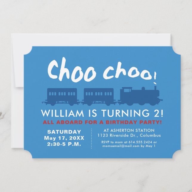 Train ticket kids birthday party invitation (Front)
