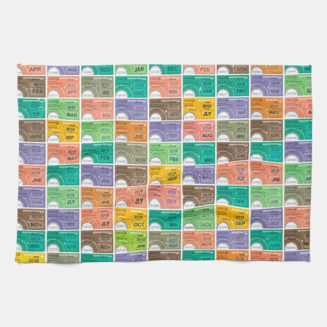 Train ticket montage tea towel (Horizontal)