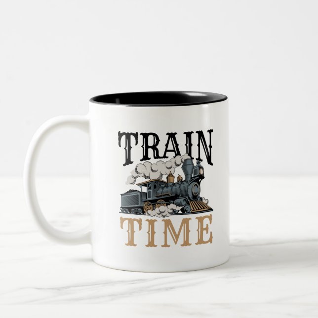 Train Time Model Railroad Railway Hobbyist Two-Tone Coffee Mug (Left)
