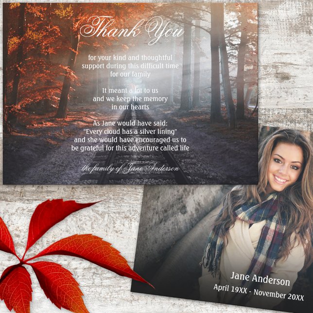 Train Track Autumn Forest Sympathy Thank You Cards (Creator Uploaded)