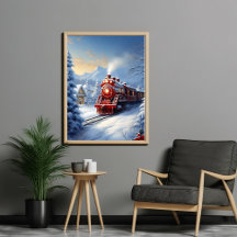 train travelling through a winter landscape poster
