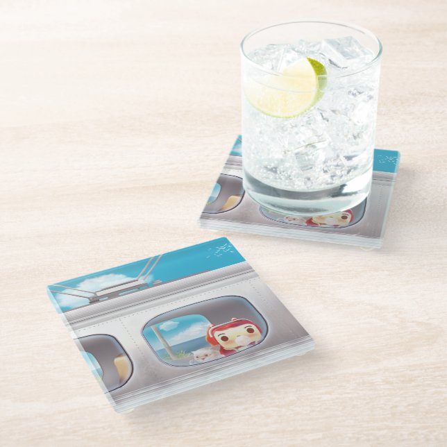 Train Trip with Cat Glass Coaster (Angled)