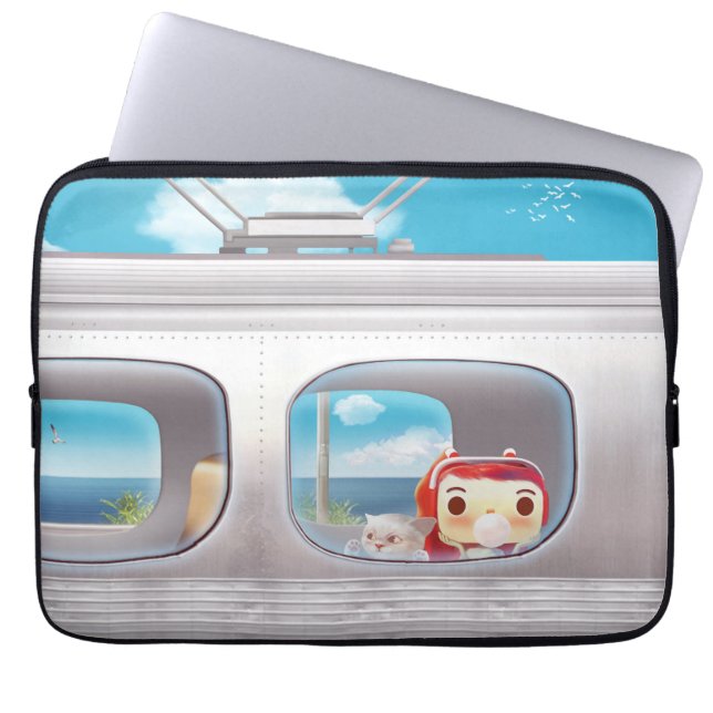 Train Trip with Cat Laptop Sleeve (Front)