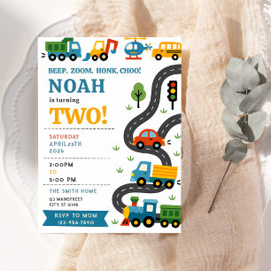Train Truck Cars Transportation 3rd Birthday Invitation