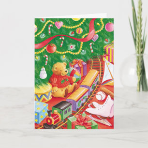Train under tree Christmas customisable card