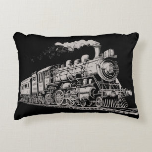 Train Vintage Graphic Design Sketch Retro Steam  Decorative Cushion