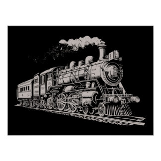 Train Vintage Graphic Design Sketch Retro Steam Poster