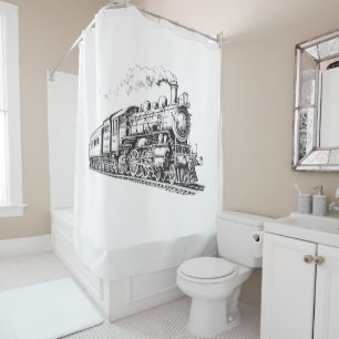 Train Vintage Graphic Design Sketch Retro Steam Shower Curtain