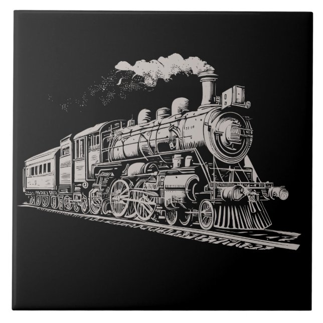 Train Vintage Graphic Design Sketch Retro Steam  Tile (Front)
