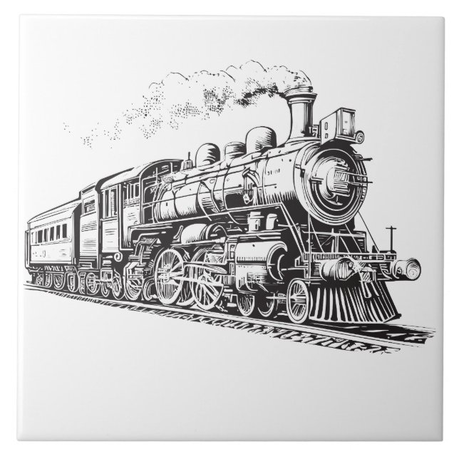 Train Vintage Graphic Design Sketch Retro Steam  Tile (Front)