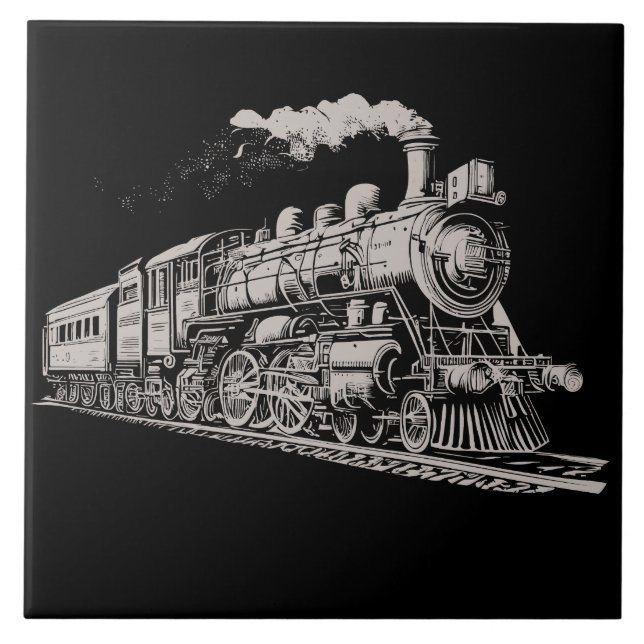 Train Vintage Graphic Design Sketch Retro Steam  Tile (Front)