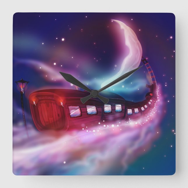 Train Voyage to the Moon Square Wall Clock (Front)