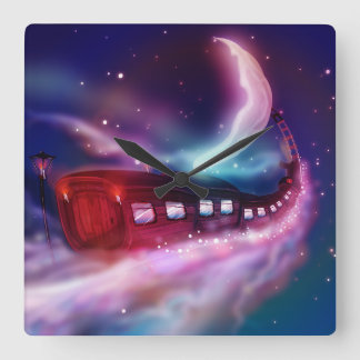Train Voyage to the Moon Square Wall Clock