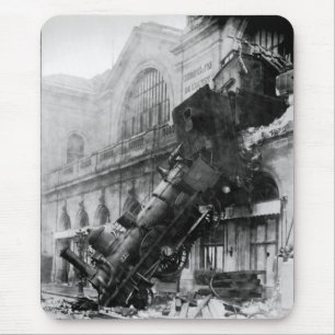 Train Wreck at Montparnasse, railroad disaster Mouse Mat
