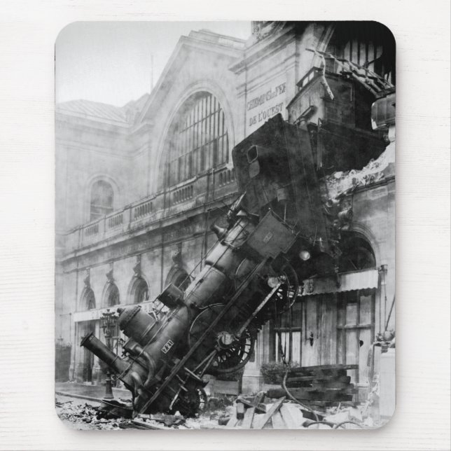 Train Wreck at Montparnasse, railroad disaster Mouse Mat (Front)