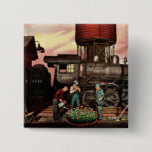 Train Yard Flower Garden by Stevan Dohanos 15 Cm Square Badge