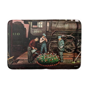 Train Yard Flower Garden by Stevan Dohanos Bath Mat