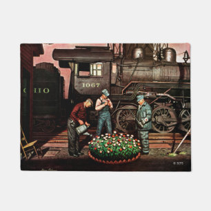 Train Yard Flower Garden by Stevan Dohanos Doormat