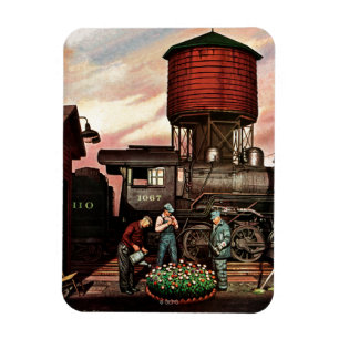 Train Yard Flower Garden by Stevan Dohanos Magnet