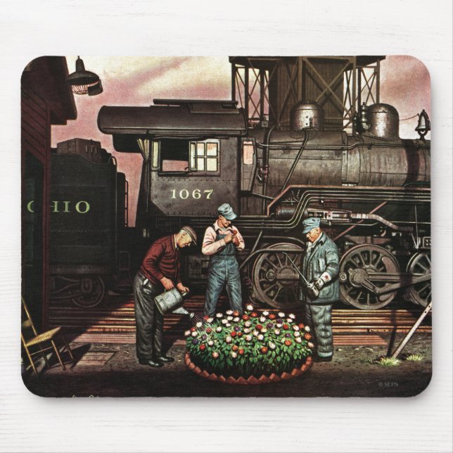 Train Yard Flower Garden by Stevan Dohanos Mouse Mat (Front)