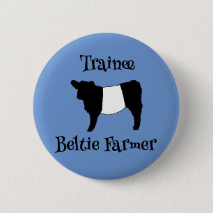 Trainee Beltie Farmer Baby Belted Galloway Cows 6 Cm Round Badge