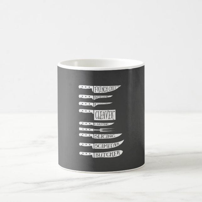 trainee chef cook recipe knives butcher meat cuts coffee mug (Center)