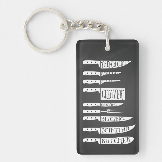 trainee chef cook recipe knives butcher meat cuts key ring (Front)
