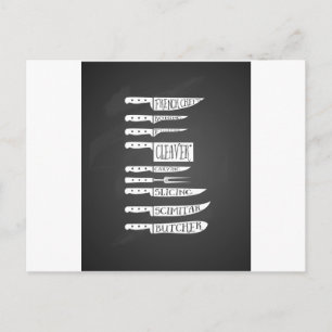 trainee chef cook recipe knives butcher meat cuts postcard