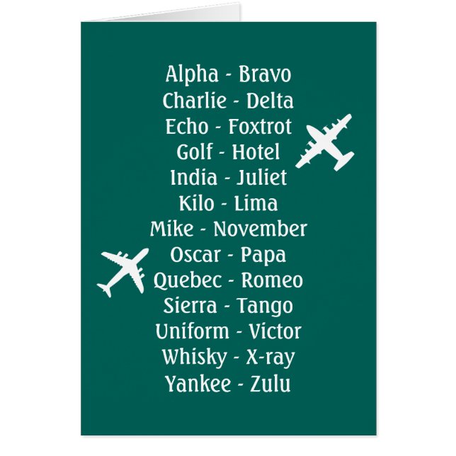 Trainee Pilot Phonetic Aviation Aeroplane Alphabet (Front)
