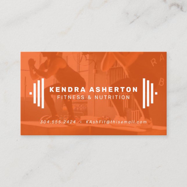 Trainer modern orange business card with photo (Front)